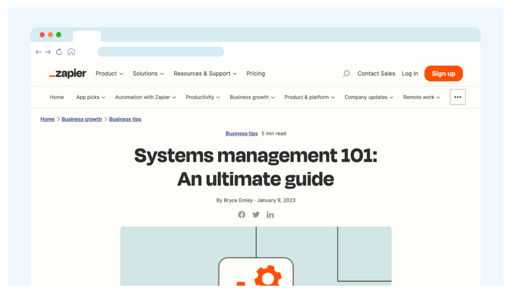 Pillar Page Example: Zapier - Systems Management 101: An Ultimate Guide